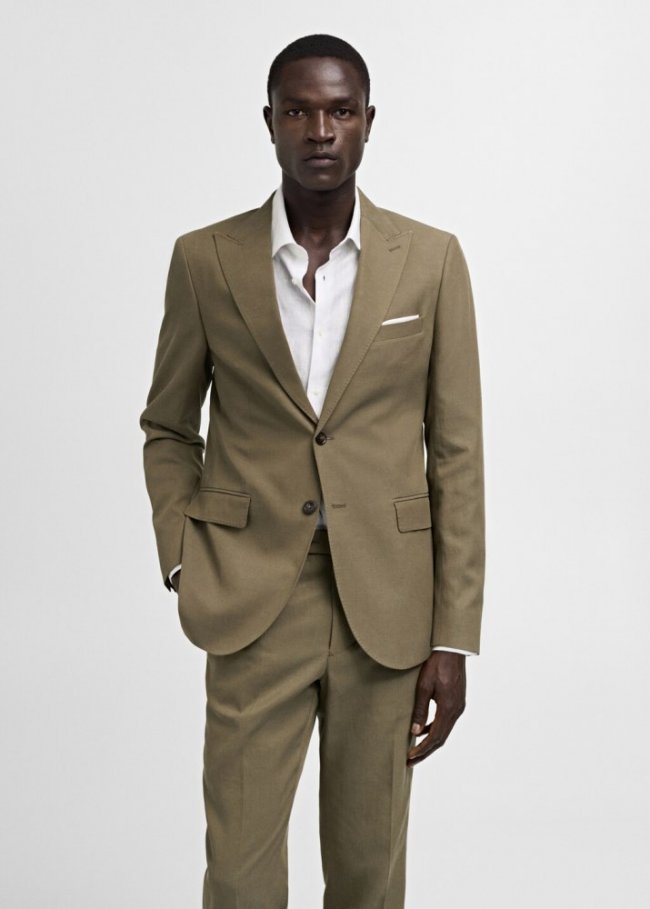 Mango Americana traje slim fit mezcla tencel - Khaki