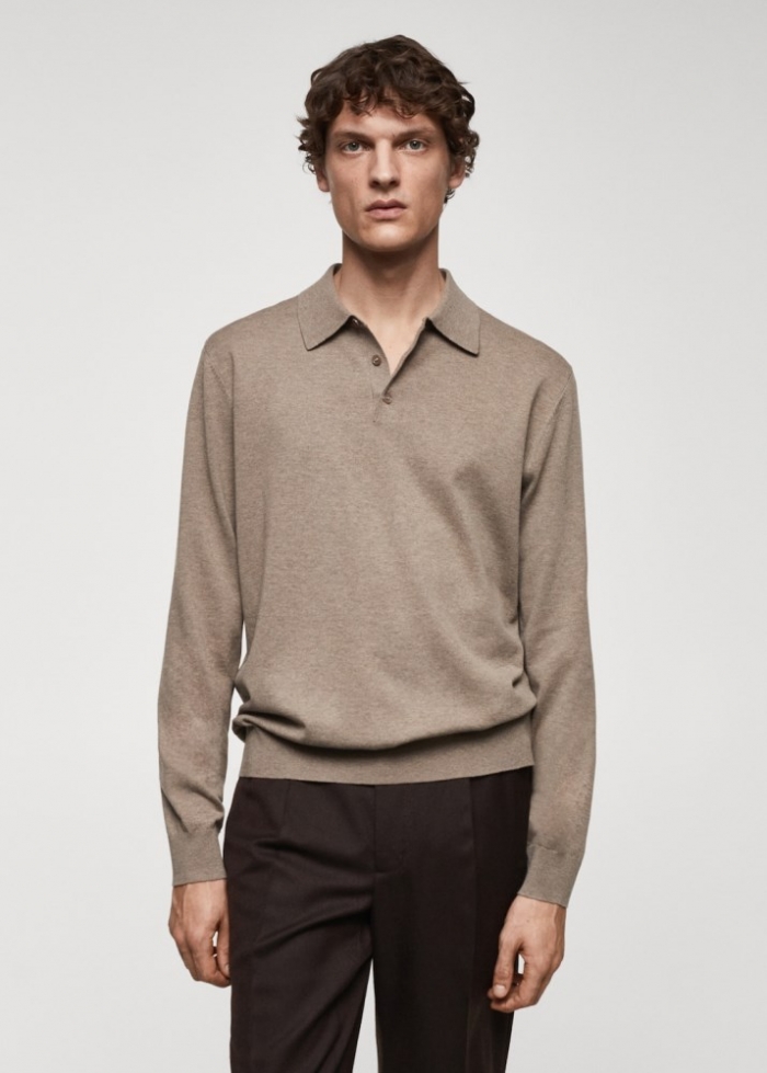 Mango Polo punto algodón manga larga - Marrón medio