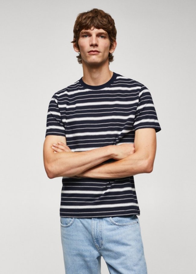 Mango Camiseta 100% algodón rayas - Azul marino oscuro