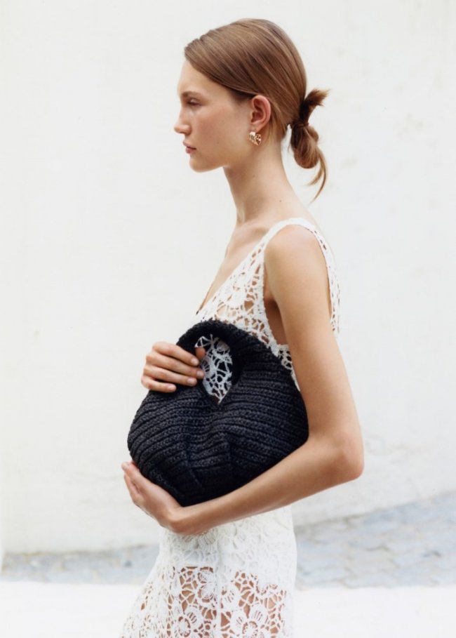Mango Bolso mano fibra natural - Negro