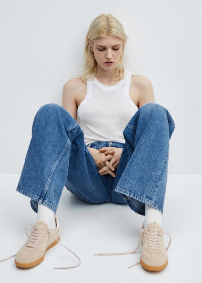 Mango Deportivas piel cordones - Beige