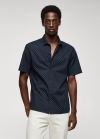 Mango Camisa 100% algodón manga corta flores - Azul marino