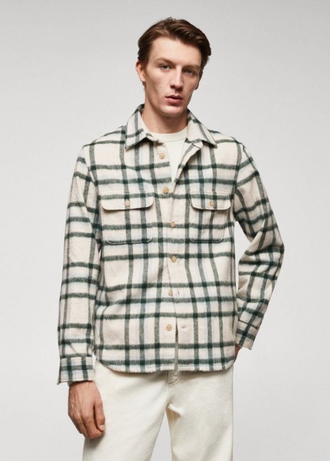 Mango Sobrecamisa lana cuadros - Verde