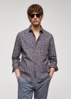 Mango Camisa 100% algodón estampado micro hojas - Azul marino