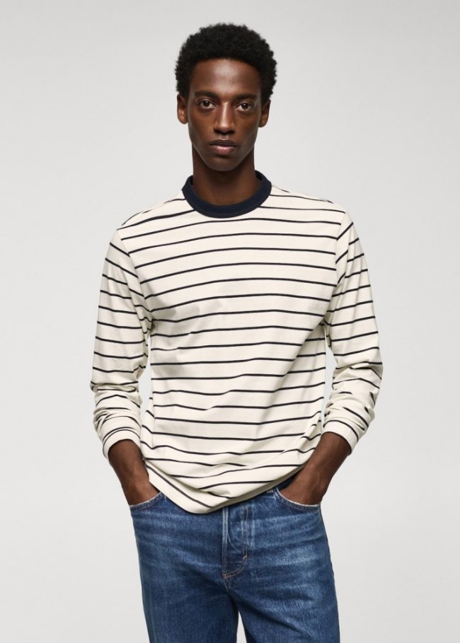 Mango Camiseta manga larga rayas - Blanco roto