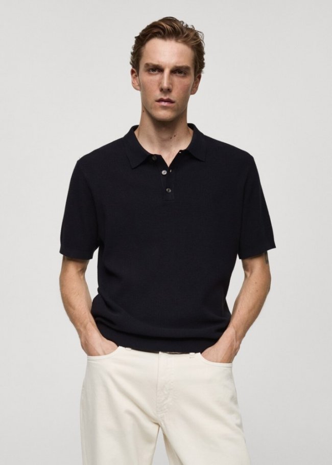 Mango Polo punto fino estructura - Azul marino oscuro