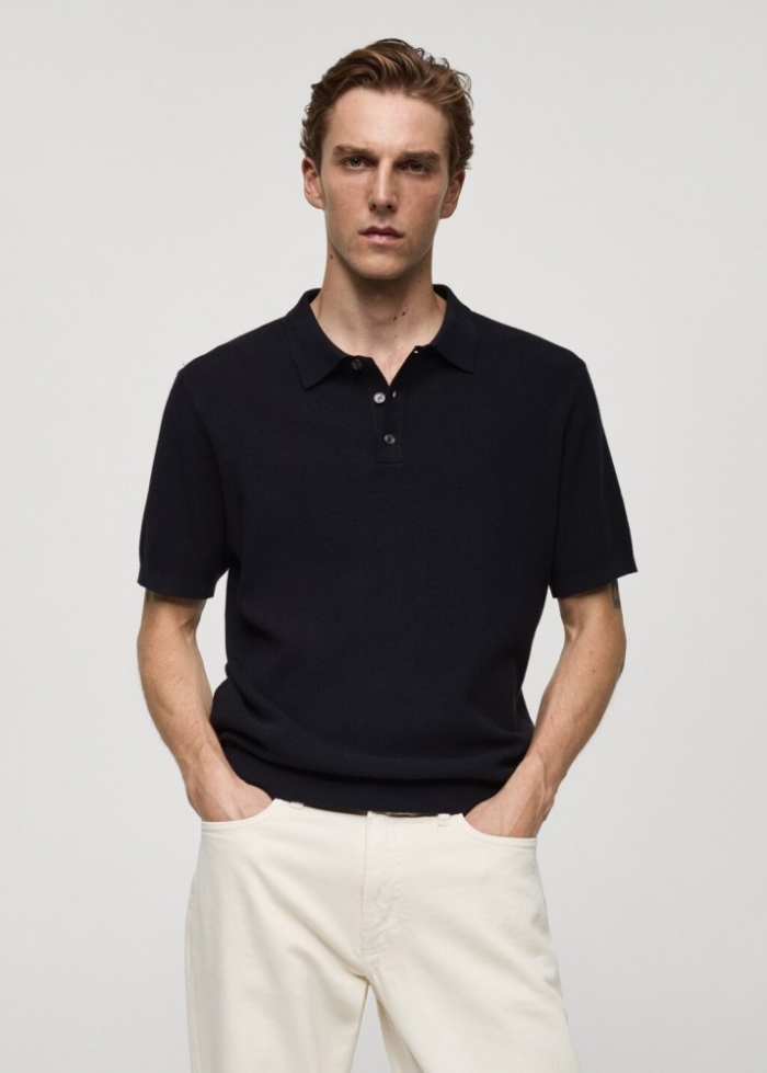 Mango Polo punto fino estructura - Azul marino oscuro