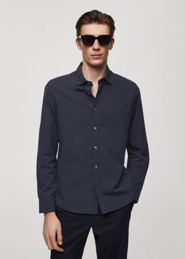 Mango Camisa 100% algodón seersucker - Azul marino oscuro