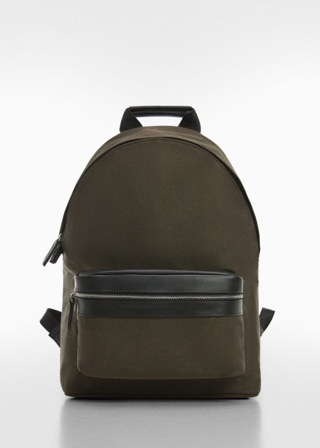 Mango Mochila detalles efecto piel - Khaki