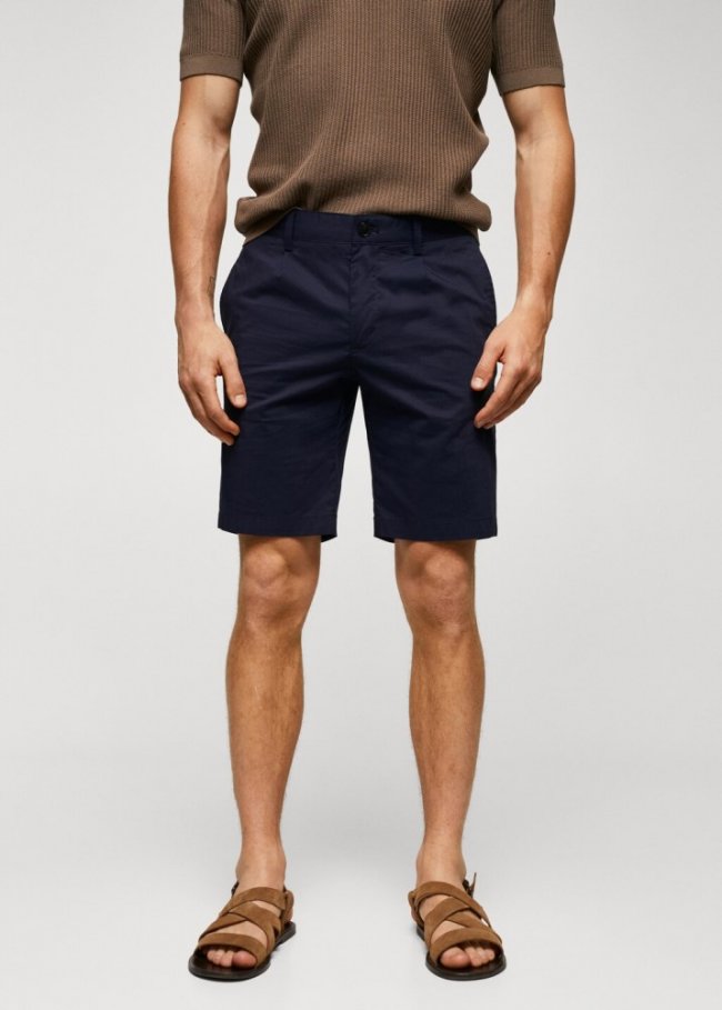 Mango Bermudas algodón pinzas - Azul marino