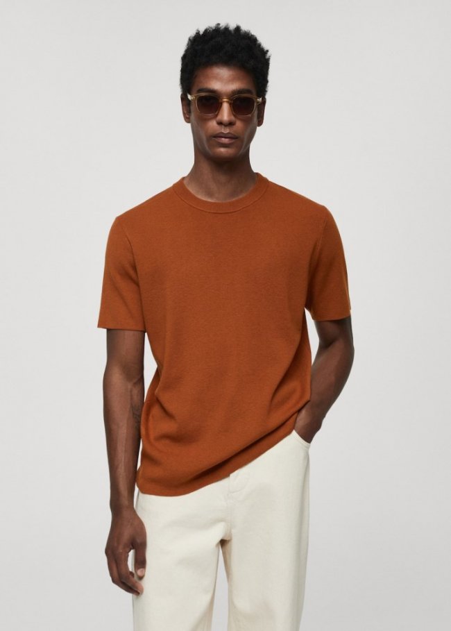 Mango Camiseta punto mezcla algodón - Naranja tostado