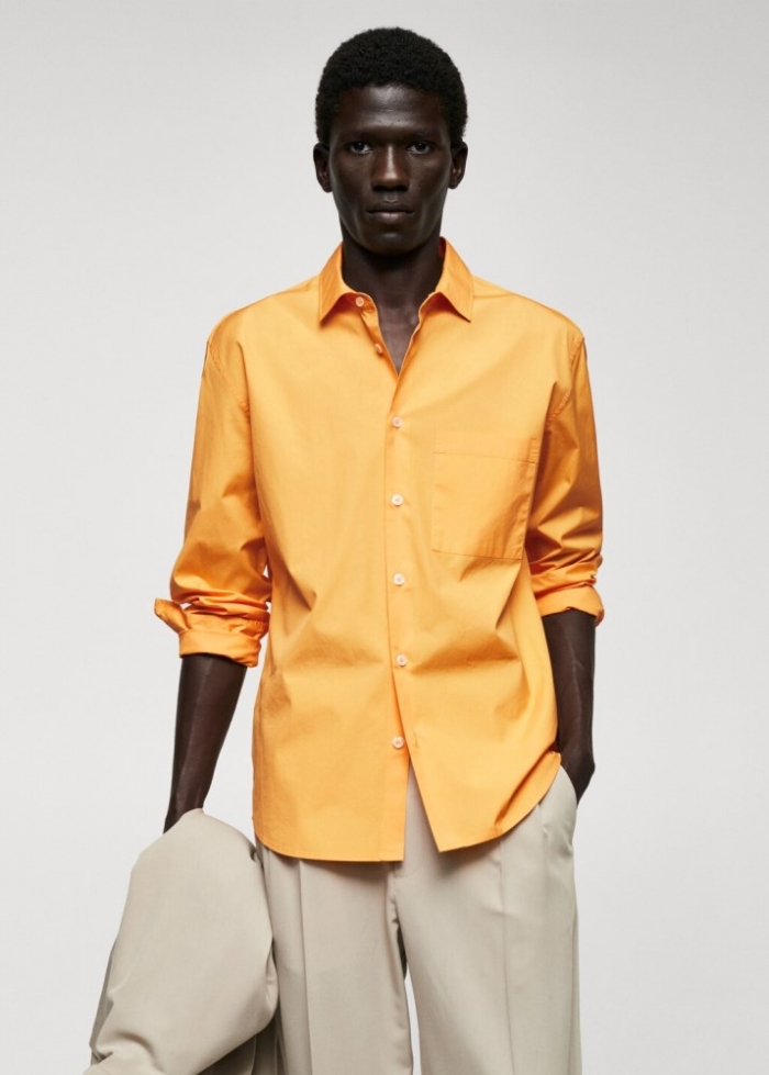 Mango Camisa 100% algodón bolsillo - Naranja