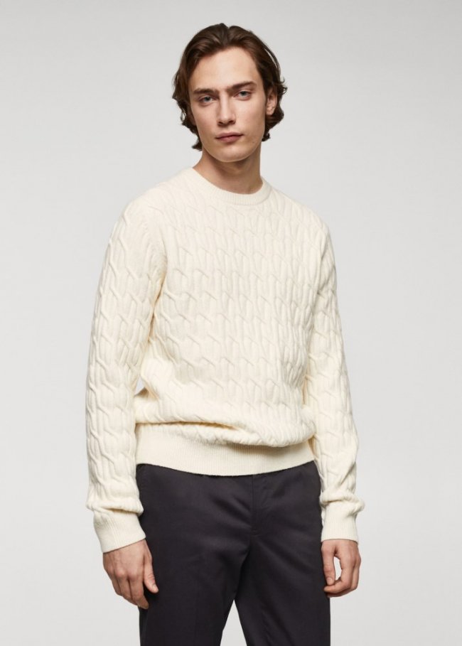 Mango Jersey punto trenzado - Blanco roto