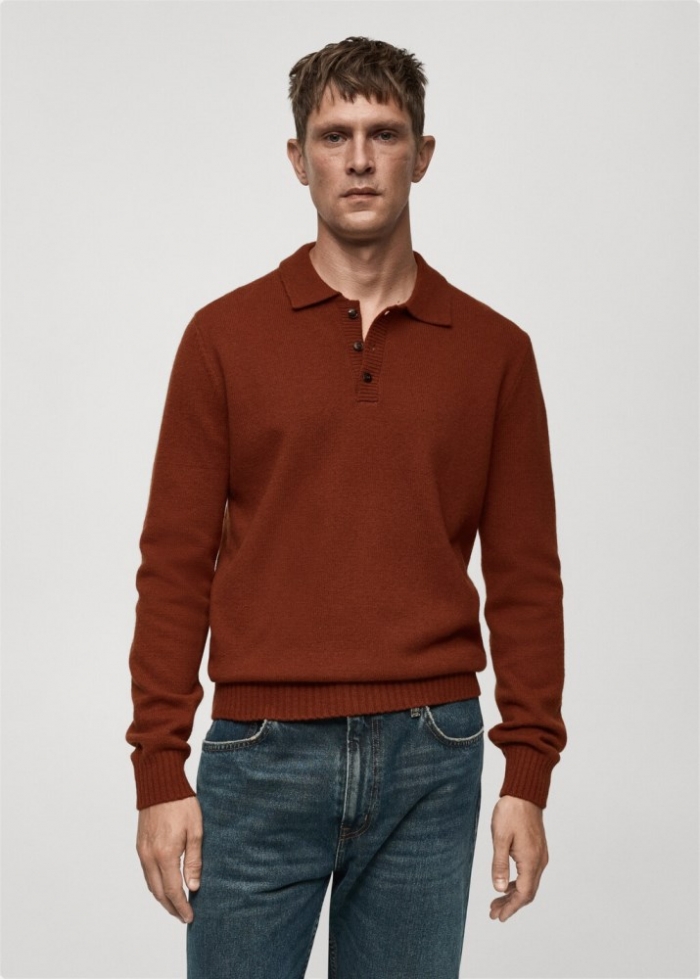 Mango Jersey lana cuello polo - Naranja tostado