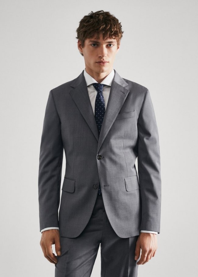 Mango Americana traje slim fit lana virgen - Gris