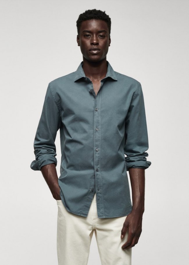 Mango Camisa slim fit 100% algodón - Azul petróleo
