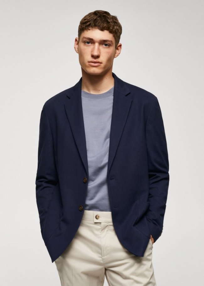 Mango Americana slim fit algodón estructura - Azul marino