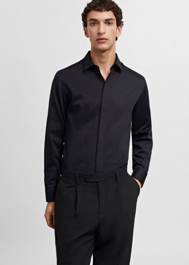 Mango Camisa traje slim fit 100% algodón - Negro