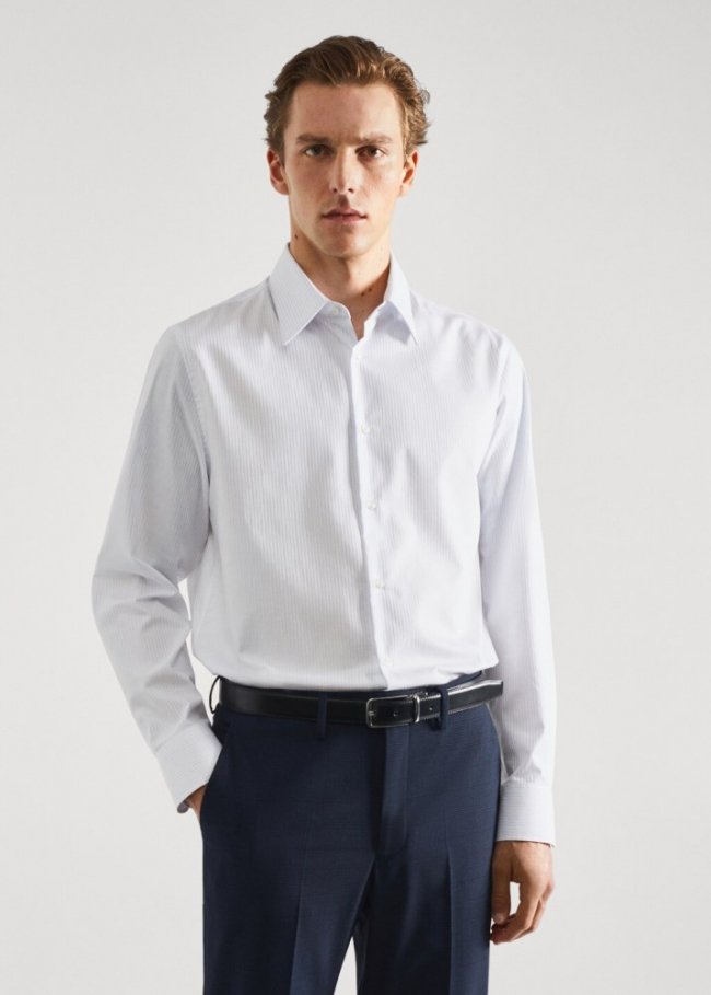 Mango Camisa traje regular fit twill rayas - Blanco
