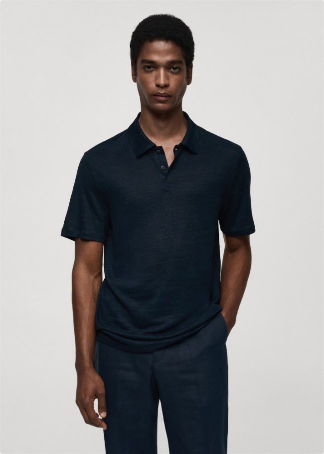 Mango Polo slim fit 100% lino - Azul marino oscuro