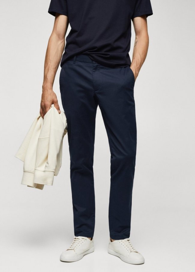 Mango Pantalón chino slim fit sarga - Azul marino