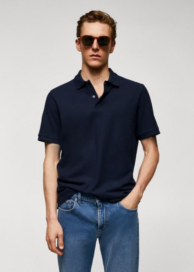 Mango Polo 100% algodón pique - Azul marino oscuro