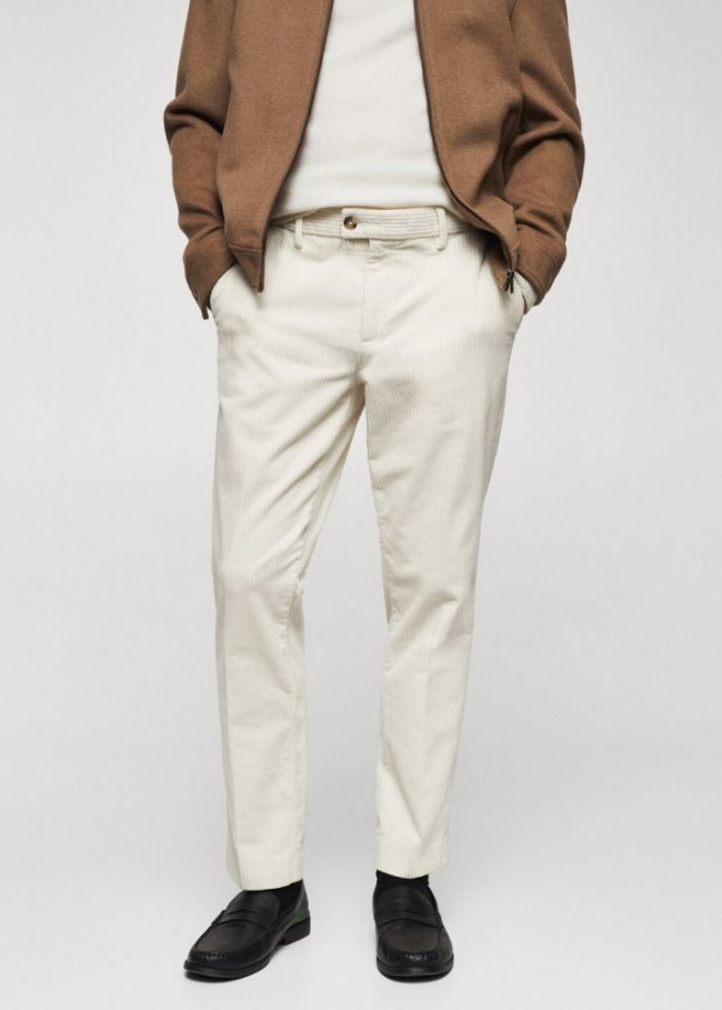 Mango Pantalón slim fit pana - Blanco roto