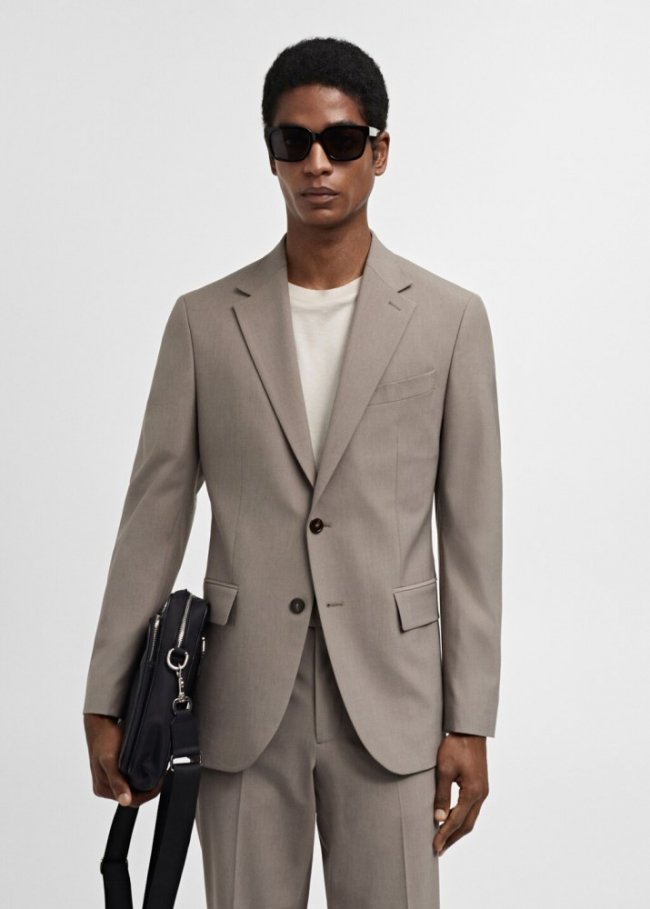 Mango Americana traje lana fría slim fit - Beige
