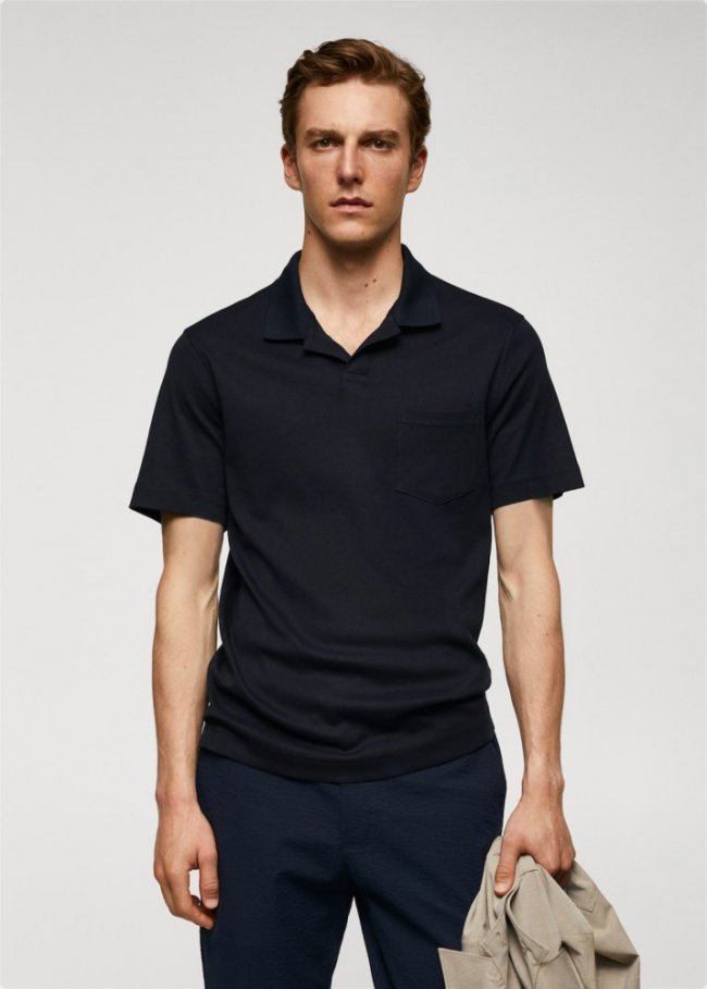 Mango Polo 100% algodón bolsillo - Azul marino