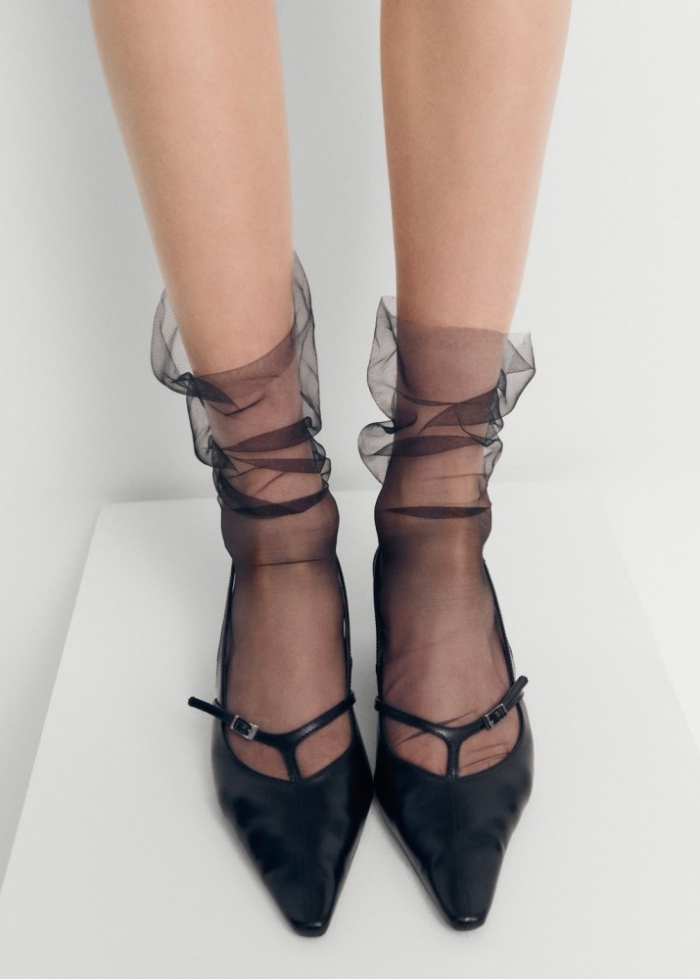 Mango Zapato tacón piel destalonado hebillas - Negro
