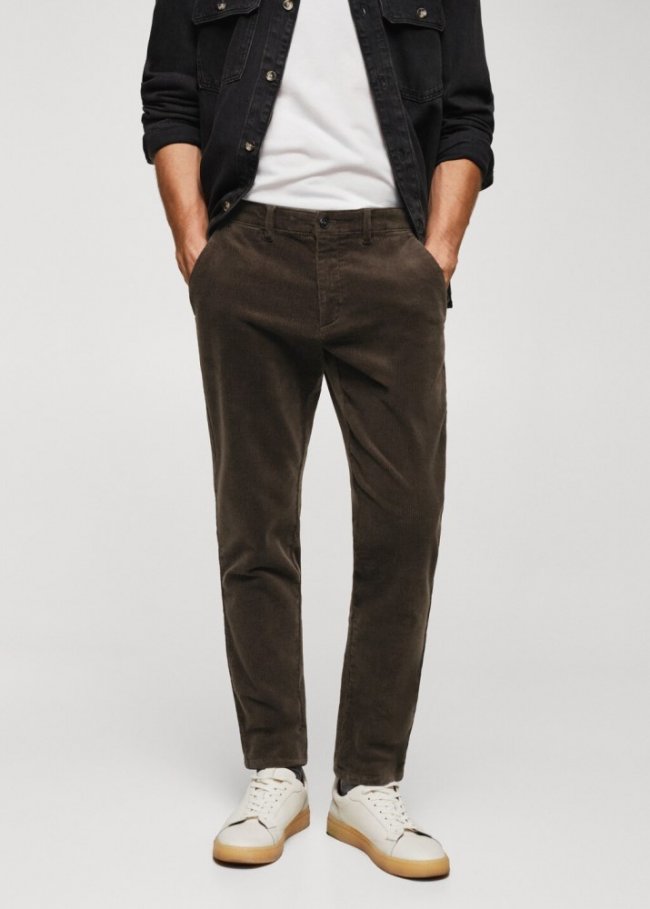 Mango Pantalón pana slim fit crop - Chocolate