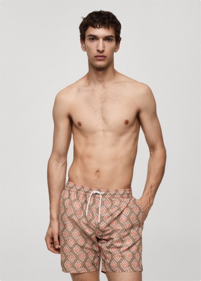 Mango Bañador estampado geométrico - Naranja pastel
