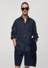 Mango Camisa classic fit 100% lino - Azul marino oscuro