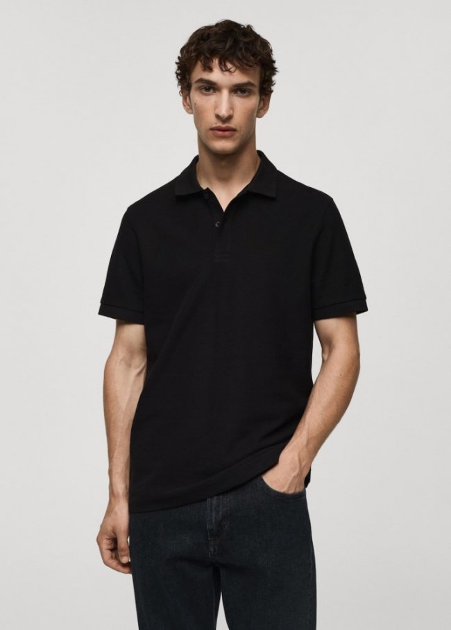 Mango Polo 100% algodón pique - Negro