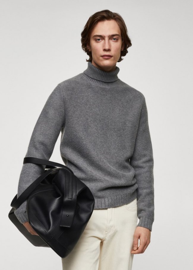 Mango Jersey punto cuello alto - Gris medio vigoré