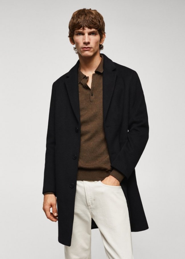 Mango Abrigo lana reciclada - Negro