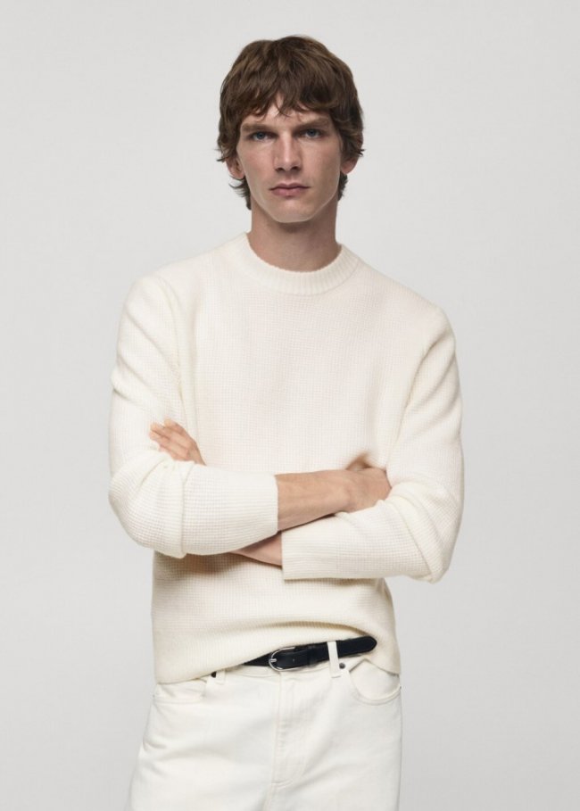 Mango Jersey punto estructura cuadrillé - Blanco roto