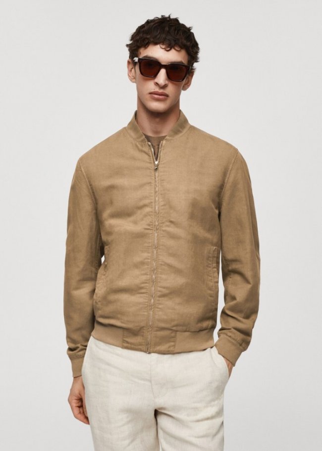 Mango Chaqueta bomber lyocell lino - Marrón tabaco
