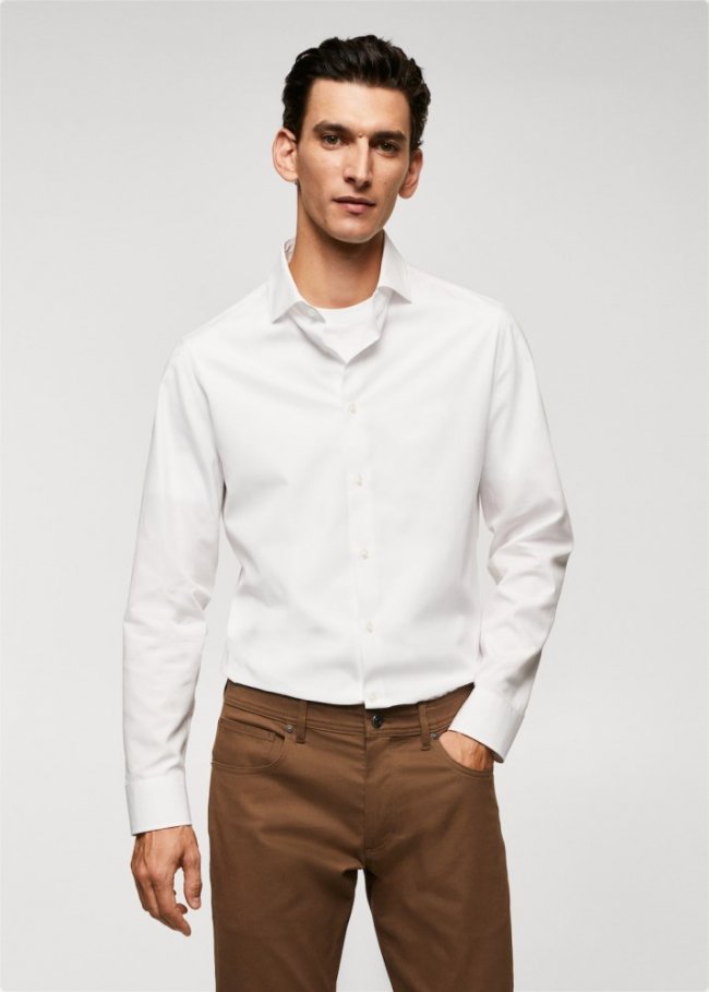 Mango Camisa slim fit 100% algodón - Blanco