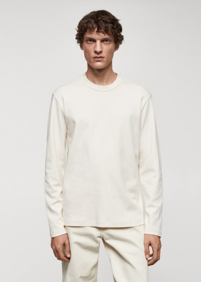 Mango Camiseta 100% algodón manga larga - Blanco roto