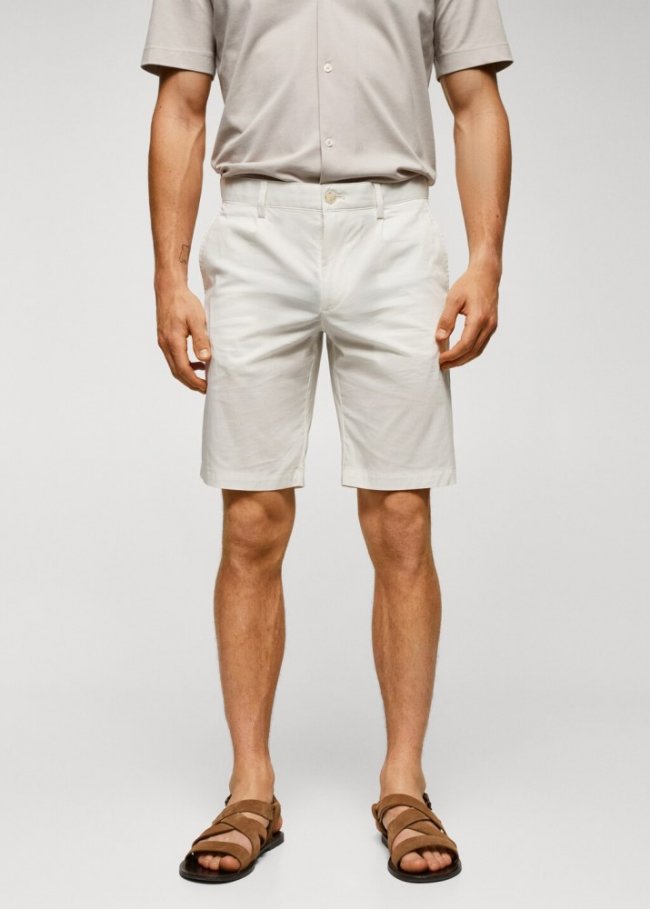 Mango Bermudas algodón pinzas - Blanco roto