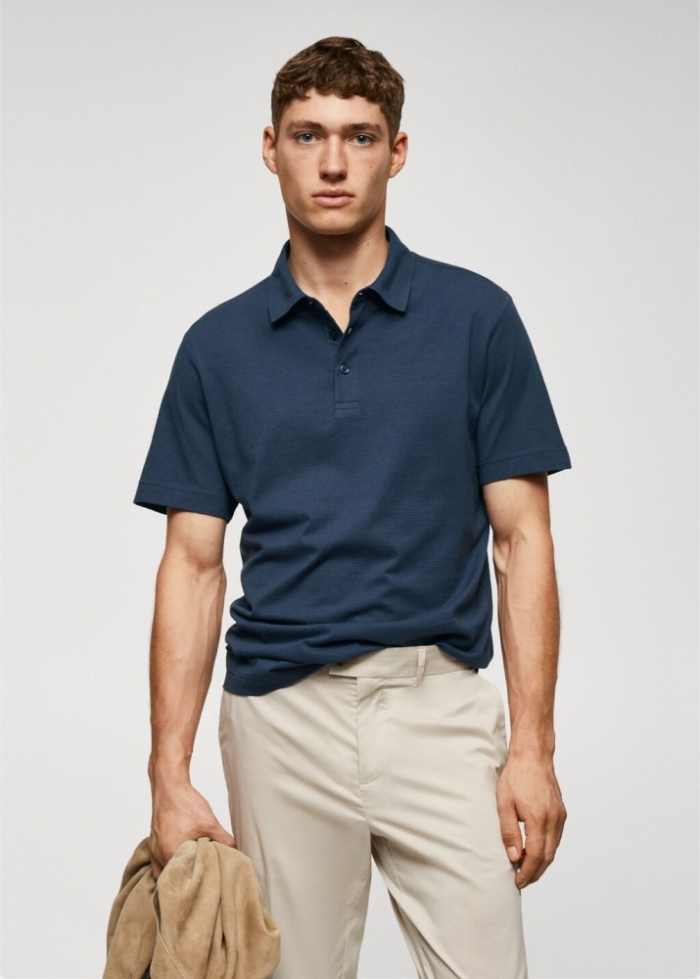 Mango Polo 100% algodón estructura rayas - Azul petróleo