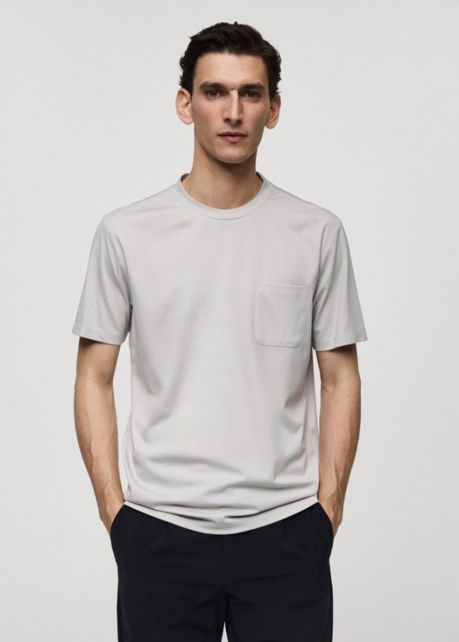 Mango Camiseta slim fit bolsillo - Gris hielo