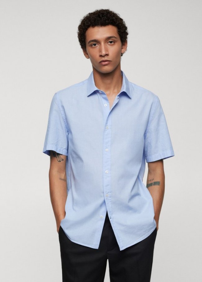 Mango Camisa regular fit 100% algodón - Azul celeste