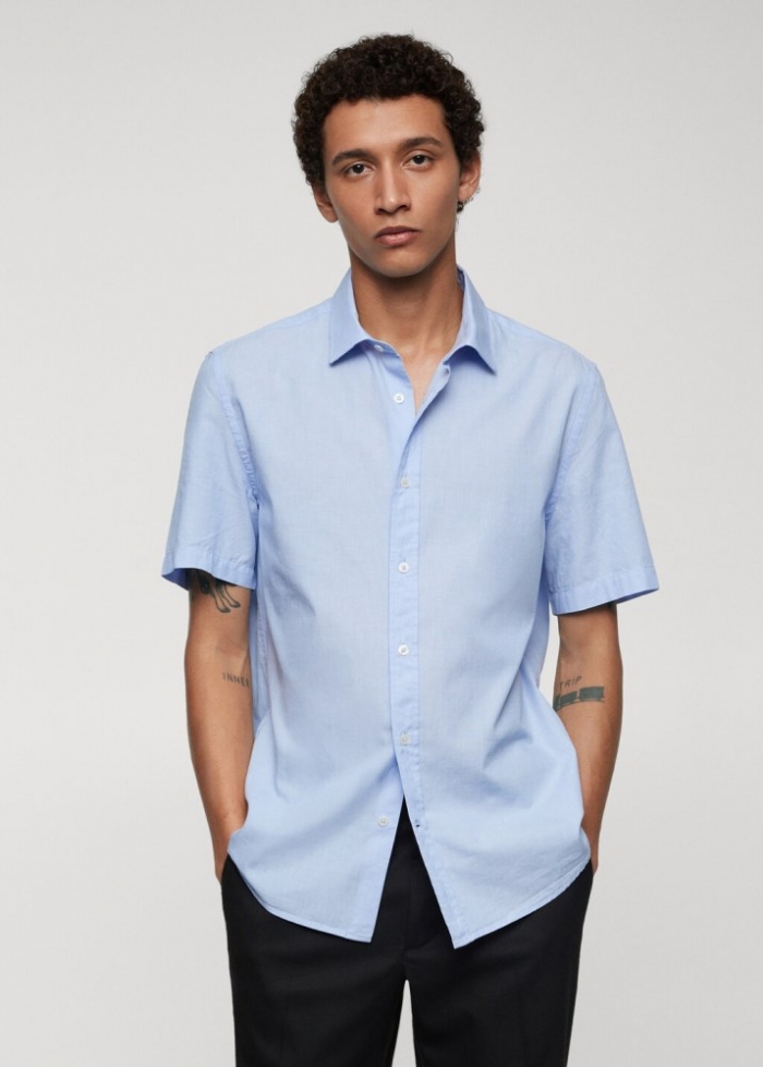 Mango Camisa regular fit 100% algodón - Azul celeste