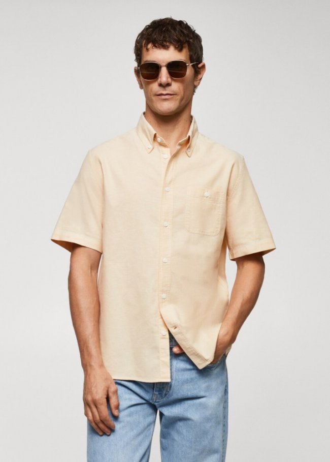 Mango Camisa 100% algodón regular fit - Amarillo pastel