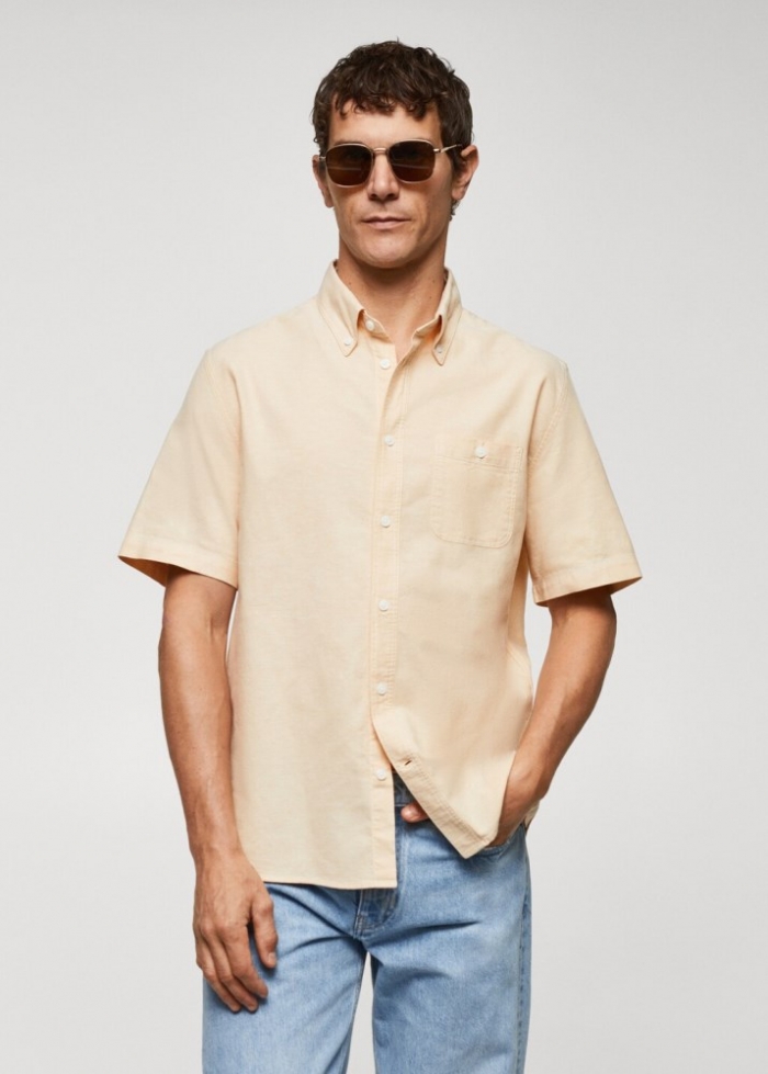 Mango Camisa 100% algodón regular fit - Amarillo pastel