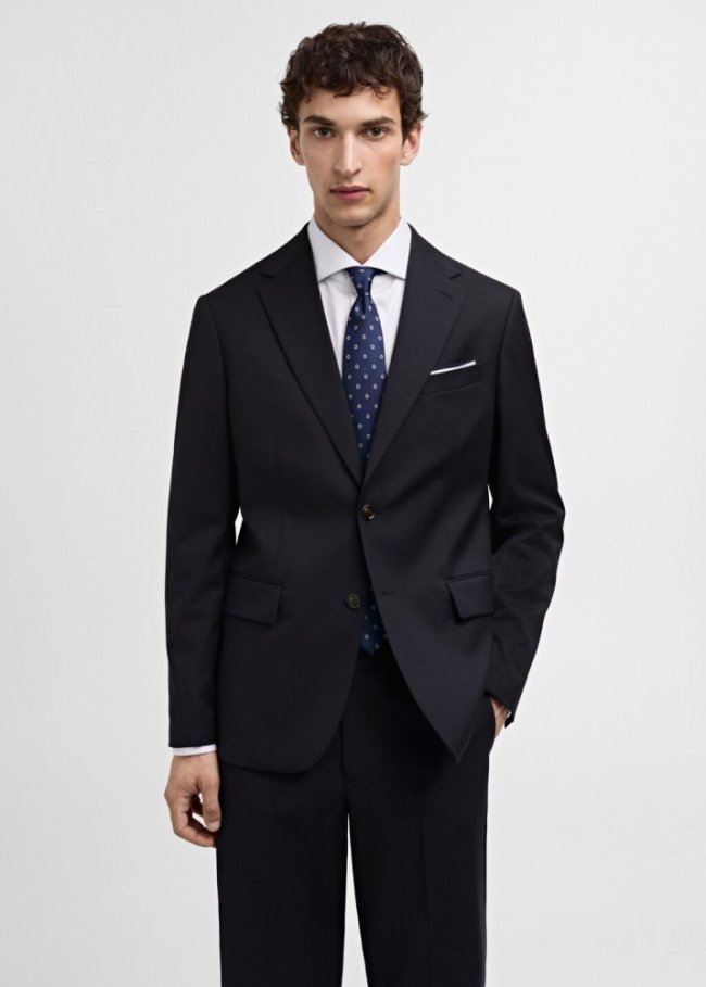 Mango Americana traje slim fit 100% lana virgen - Azul marino oscuro