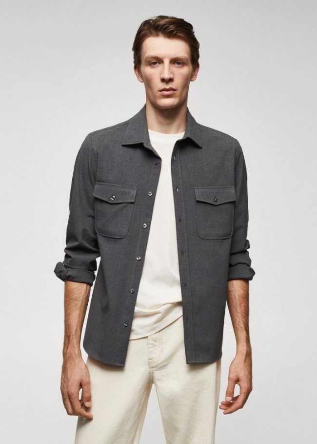Mango Sobrecamisa algodón bolsillos - Gris