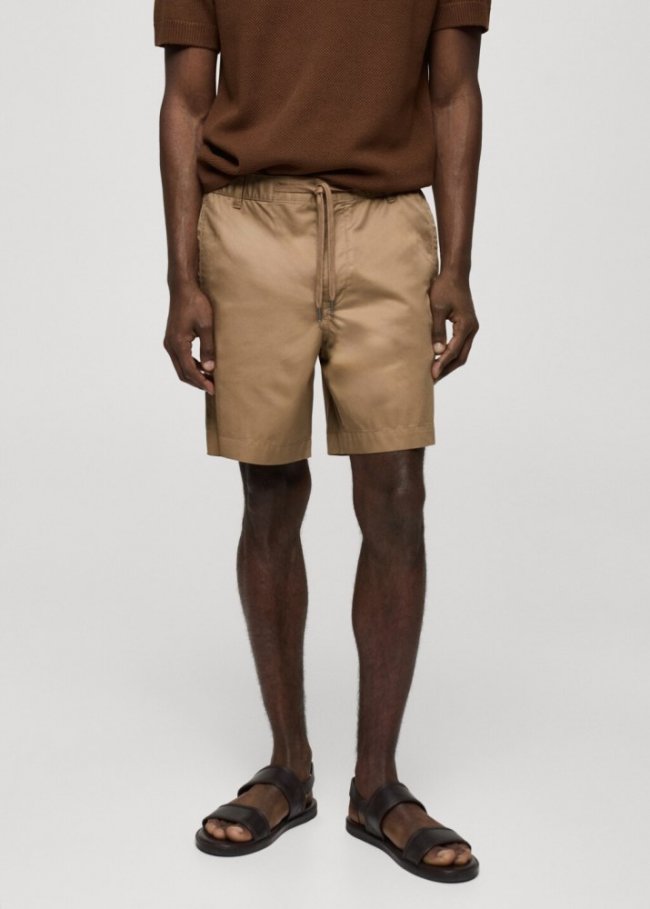 Mango Bermudas 100% algodón cordón - Beige